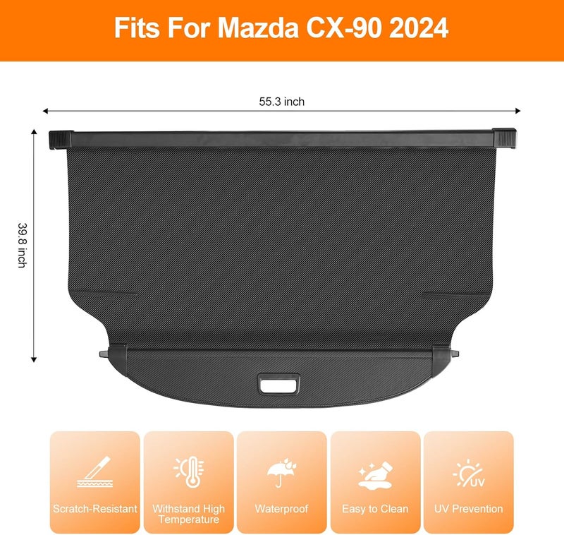 BIGACOVER غطاء شحن لمازدا CX-90 2024 ملحقات أسود قابل للسحب غطاء أمان صندوق خلفي ظل شاشة خصوصية صندوق السيارة أمتعة أمان الشحن ظل درع - Image 2